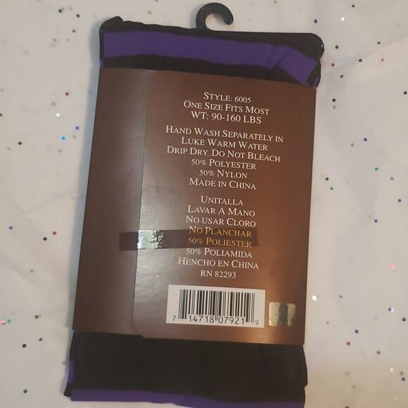Halloween Witch Purple and Black Stripped Thigh Highs - Picture 4 of 4